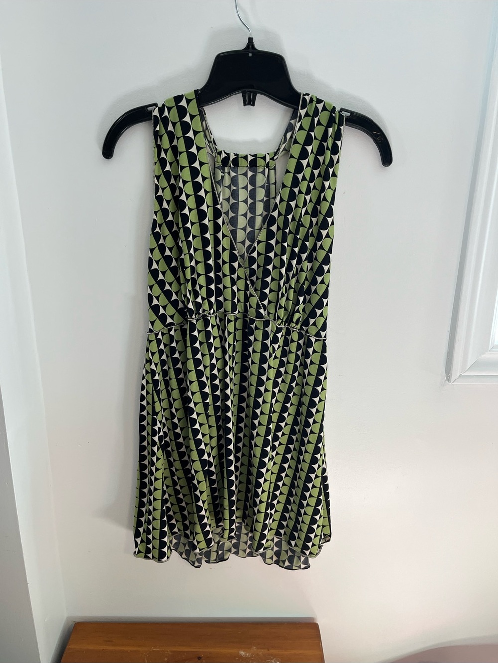 Y2K Sleeveless Green Geometric Fit & Flare Dress - Size Medium
